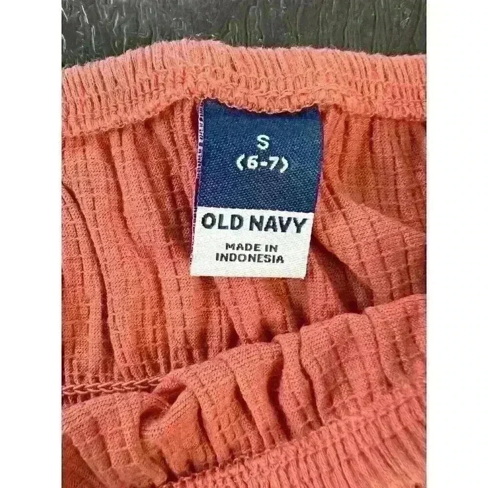 Old Navy Girls Smocked Crop Top Size Small 6-7 Orange Short Puff Sleeve